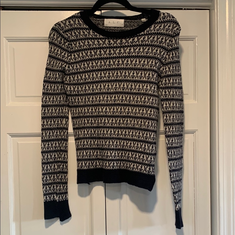 A.L.C. Navy Blue and White Nautical Print Women's Sweater